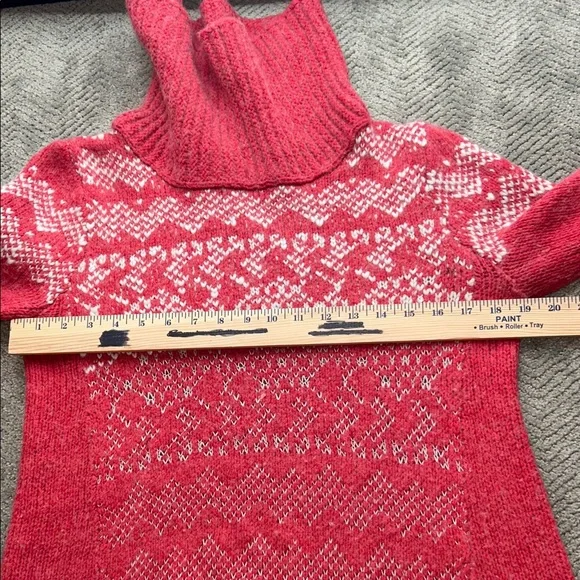 Free People Red Fair Isle Cowl Neck Sweater Women’s M Wool Blend Winter - Picture 10 of 11